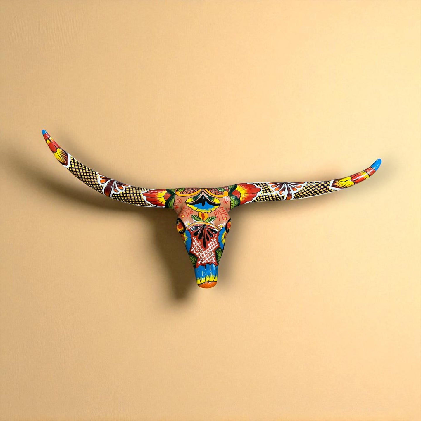 Talavera Longhorn Skull | Handmade Mexican Bull Wall Art